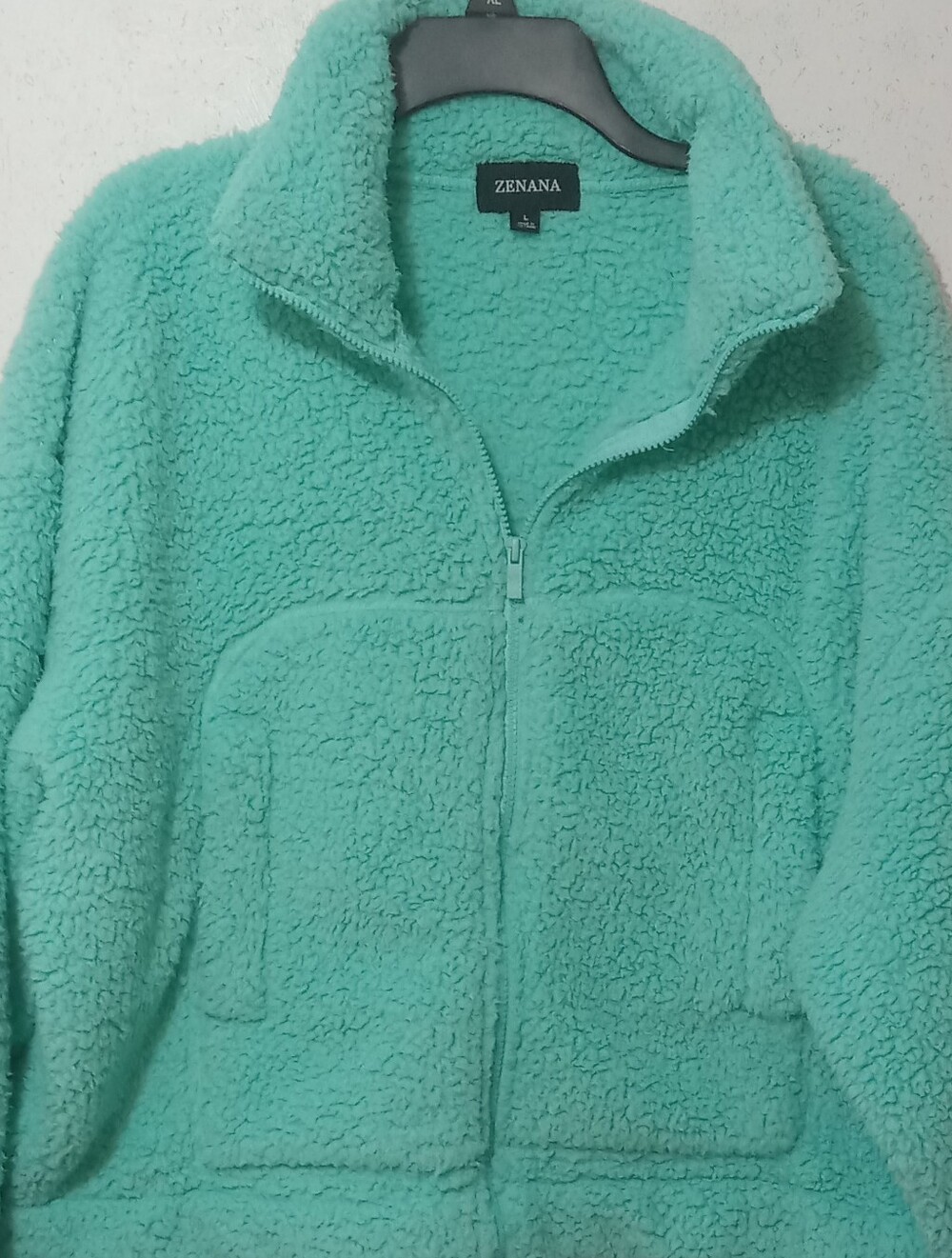 Zenana Outfitters Mint Green Sherpa Zip-Up Jacket